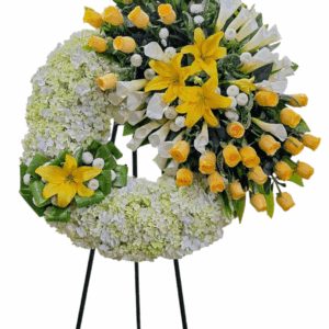 Corona Fúnebre de Calas y Rosas Amarillas